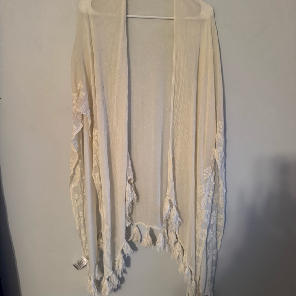 Kimchi Blue Cream Sheer Tassel Kimono Cardigan